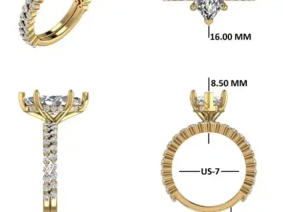 Six Prong Engagement Ring with Marquise diamond ring with band 3D print model