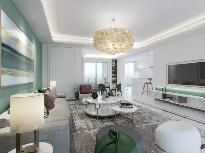 Luxury living room interior 3D model 8