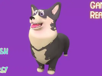 Stylized Grey Welsh Corgy for Games and Animation  Low-poly 3D model