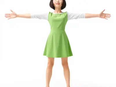 Young Girl in Green Dress Model Pack Low-poly 3D model