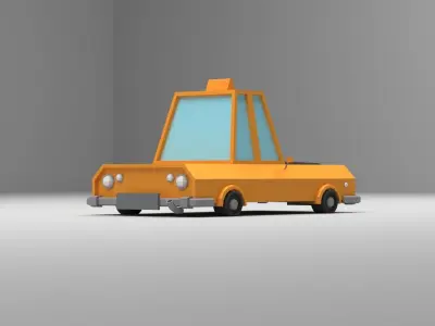 Cartoon Low-Poly yellow Taxi car vehicle for game-ready 3D model Low-poly 3D model