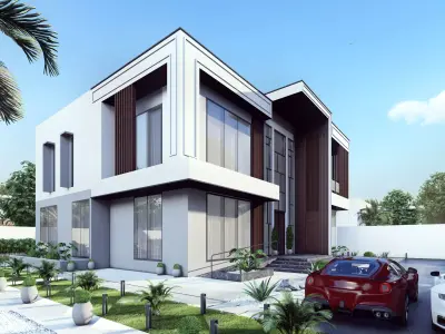 SKP and LUMION- Modern Villa with landscape  3D model