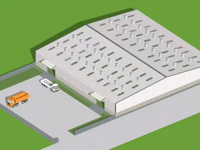 SIMPLE PEB WAREHOUSE SHED STRUCTURE - 164 FT X 164 FT - 25 FT 3D model