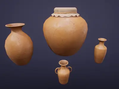 Stylized Clay Vases Low-poly 3D model