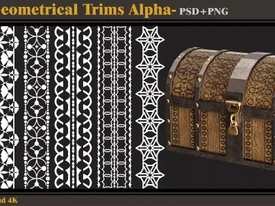 185 Geometrical Trims-Alpha-tileable- seamless- 4K PNG - PSD Texture
