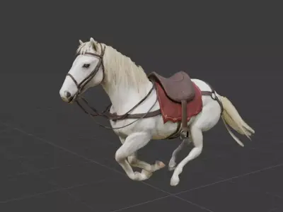 Animated White Horse with saddle Low-poly 3D model