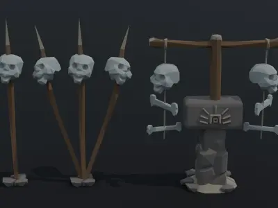 Cartoon skulll totems Polygonal Style Low-poly 3D model