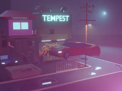 LOW POLY CYBERPUNK MINI CITY SCENE PACK Low-poly 3D model