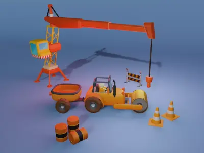 Cartoon Road Roller Package Low-poly 3D model