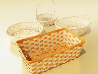 Wicker basket collection 4 items 3D model