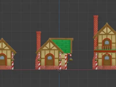 Christmas House Set Low-poly 3D model