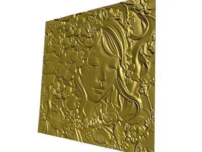 Japanese anime girl with flowers CNC 3D model 3D print model