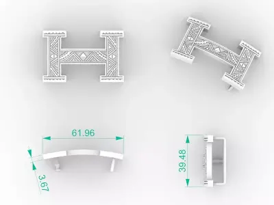Designer H Belt Buckle 3D print model