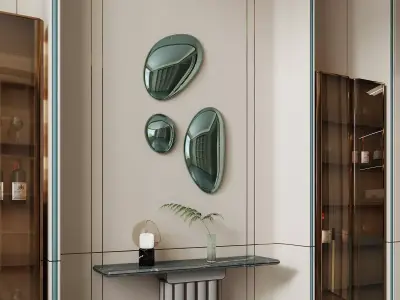 Luxury Foyer with Irregular Mirrors and Marble Console Table 3D model