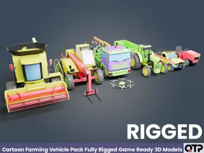 Cartoon Farming Vehicle Pack Fully Rigged Game Ready 3D Models Low-poly 3D model