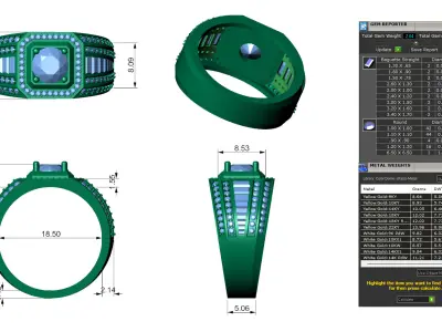 Mens Solitaire Diamond And Baguette Statement Ring 3D print model