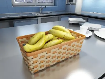 Bananas in Wicker Basket 09 3D model