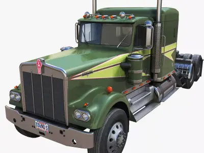 Kenworth W900A sleeper semitruck Low-poly 3D model