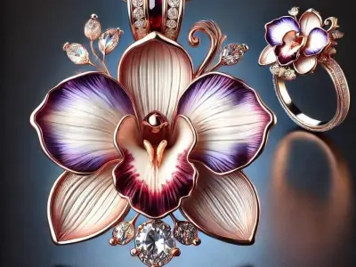 Elegant Orchid Pendant with Ruby  Stones 3D Jewelry Model 3D model
