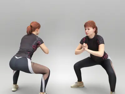 Beautiful young woman doing squats 441 Low-poly 3D model