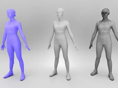 Attractive woman in sport outfit in A-pose 394 Low-poly 3D model