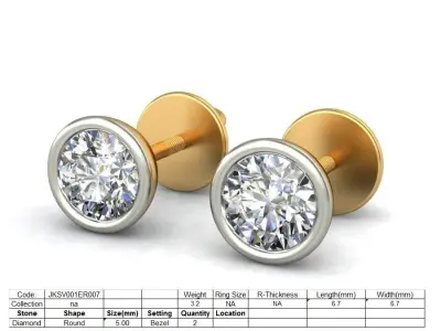 Solitaire Stud Earrings 3Dm STL OBJ FBX Render Details 3D print model