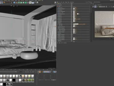 Cozy Bedroom Interior Scene for Cinema 4D and Redshift Render 3D model