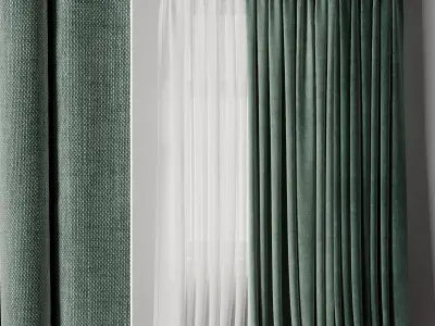 Low width curtains 04 set green Low-poly 3D model