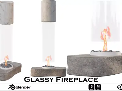 Glassy Fireplace Low-poly 3D model