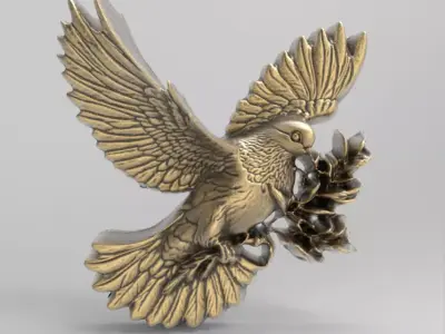 white dove with olive branch cnc  3D print model