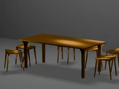 Table and stool Free low-poly 3D model