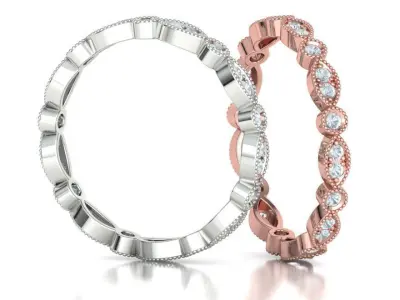 Diamond Vintage Milgrain Band Ring Eternity Band 5US-9US sizes 3D print model