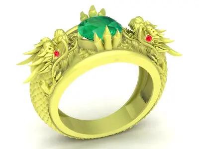 Luxury Double Dragon Ring with Center Gemstone 3939 3D print model