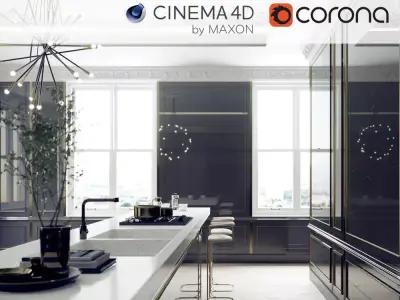 Corona - C4D Scene files - Classic Style Kitchen Interior 3D model