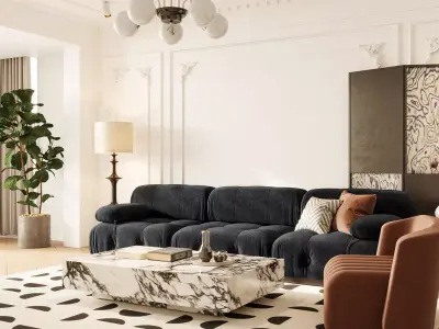 French Retro Style Living Room 3D Model 3D model