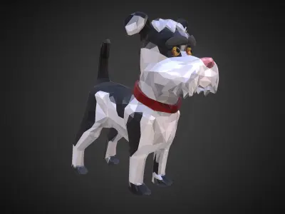 Cartoon Black Dog Low Polygon Art Farm Animal Low-poly 3D model