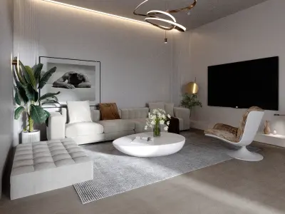 living room and kitchen 3D model