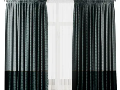 Curtain with rod 18 bule patterned curtain HBH Low-poly 3D model