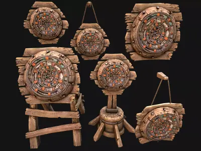 Medieval Wooden Target Dartboard Armory Furniture Low-poly 3D model