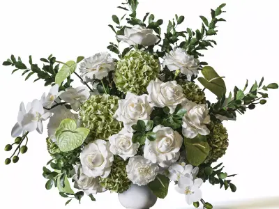 Flower Set 079 big green white bouquet 3D model