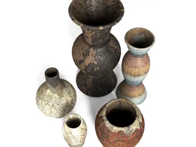 Old Rustic Decor Vase Set 3D model