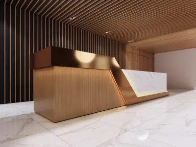 Luxury Reception Desk with Marble Counter and Wood Panels Low-poly 3D model