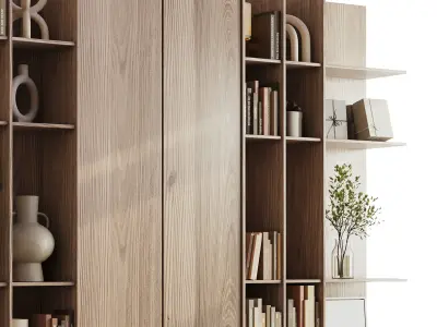 wooden Shelves Decorative With Plants and Book  Low-poly 3D model