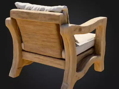 Driftwood Vintage Outdoor Easy Chair with Cushions Low-poly 3D model