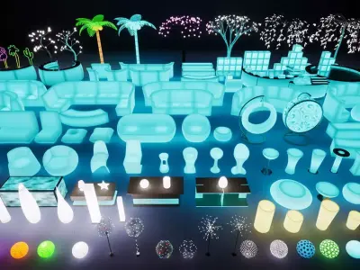 Neon furniture and decor Low-poly 3D model