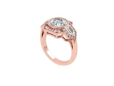 Solitaire Engagement Art Deco Ring 3D print model