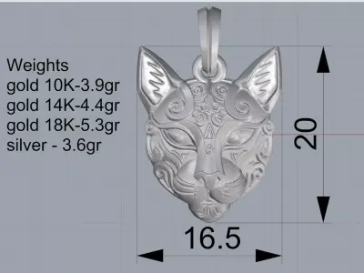 Cat Head Pendant  Elegant Feline Jewelry 3D Print Model 3D print model
