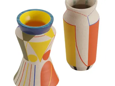 Set of 2 small ceramic vases 3D model