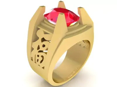 Luxury Oval Gemstone Men Ring 3D Model  3370 3D print model