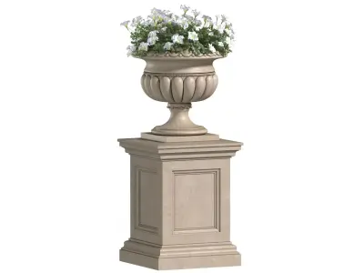 White Flowers in a classic Flowerpot for Decorating the Facade 3D model